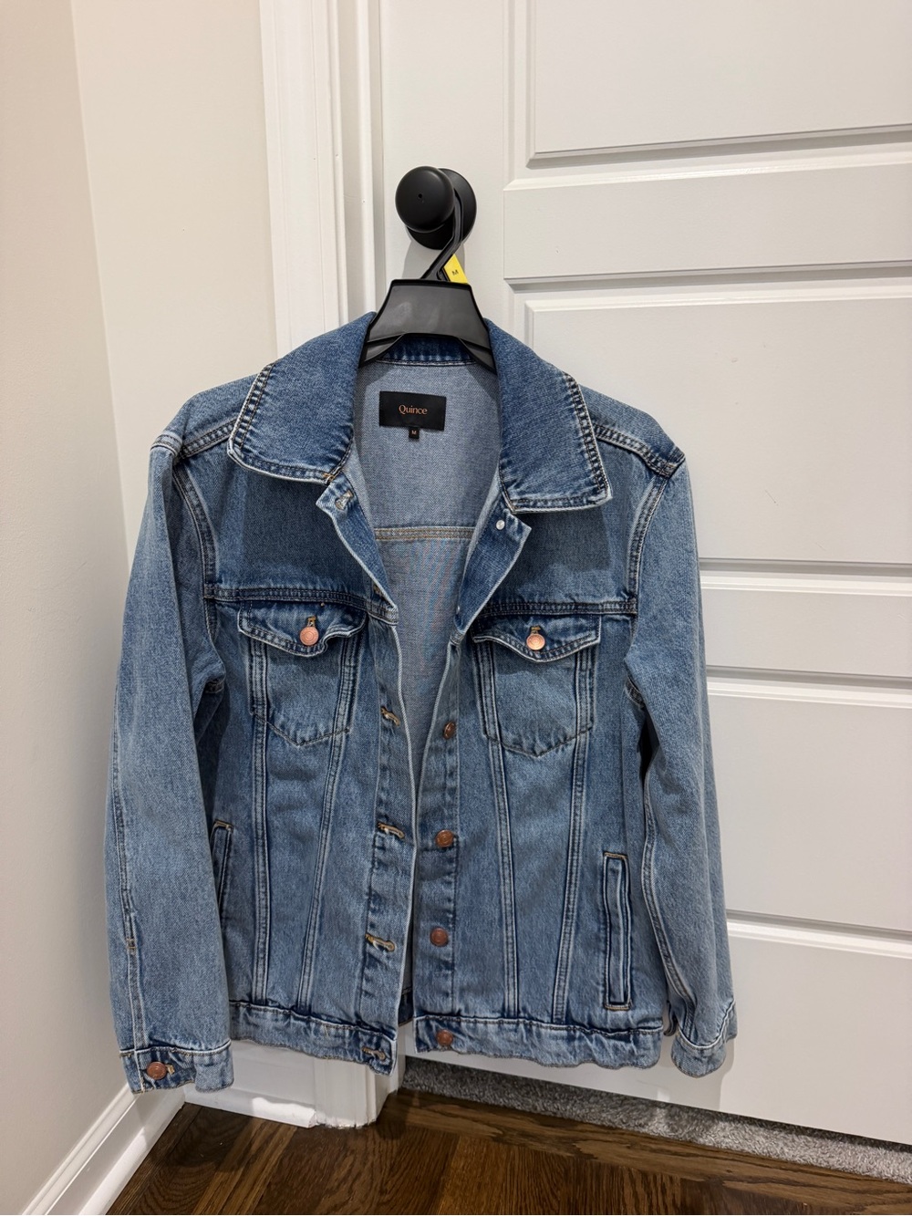 Quince Medium Blue Denim Jacket with Button Front